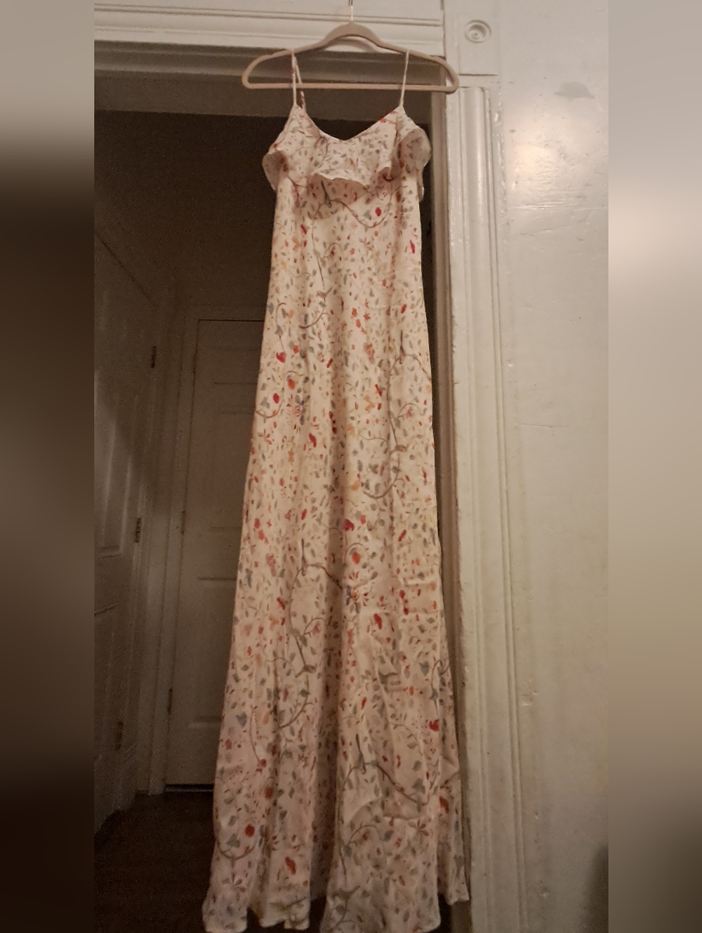 Peruvian Connection Silk Blend Floral Bird Coquette Maxi Romantic Boho Dress